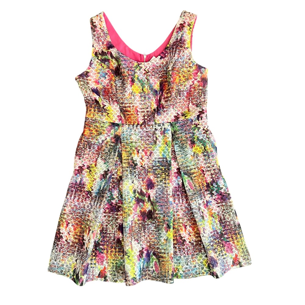 New York & Company Fit Flare Dress Size 16  Abstract Honeycomb Mesh Multicolor
